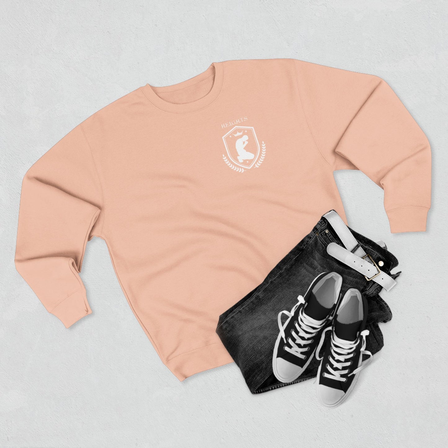 Heights Christian White Letters & Image Crewneck