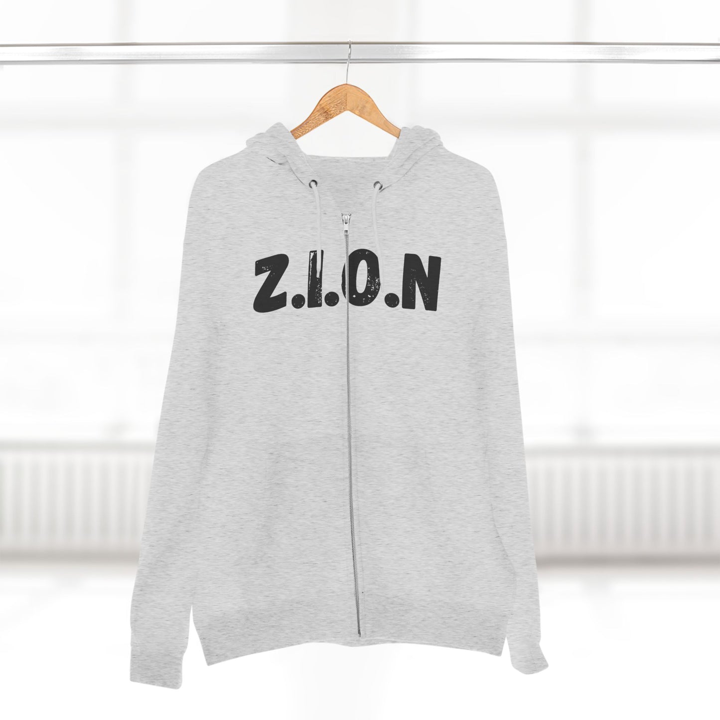 Zion Hoodie Black Words & Image Zipper