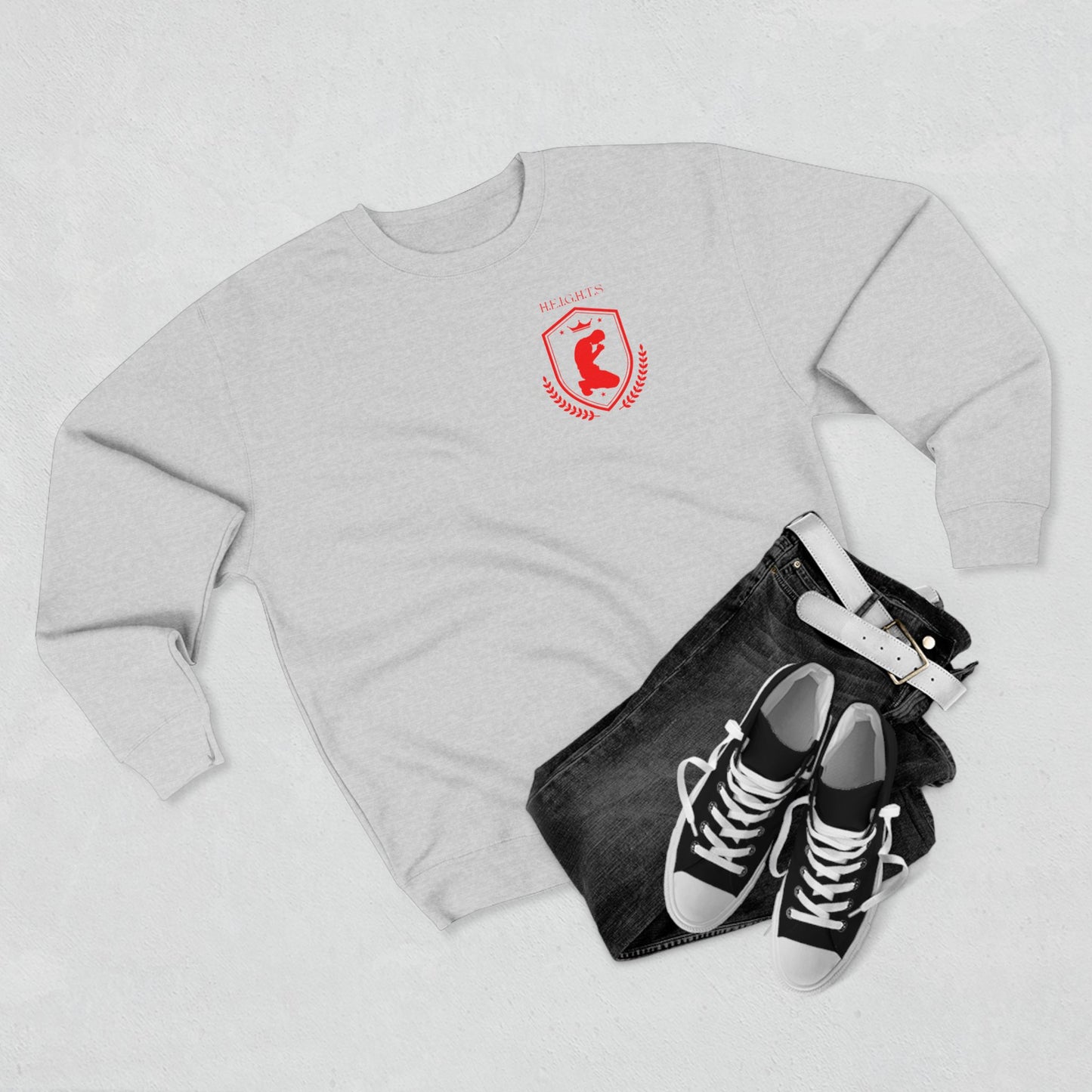 Heights Christian Red Letters & Image Crewneck