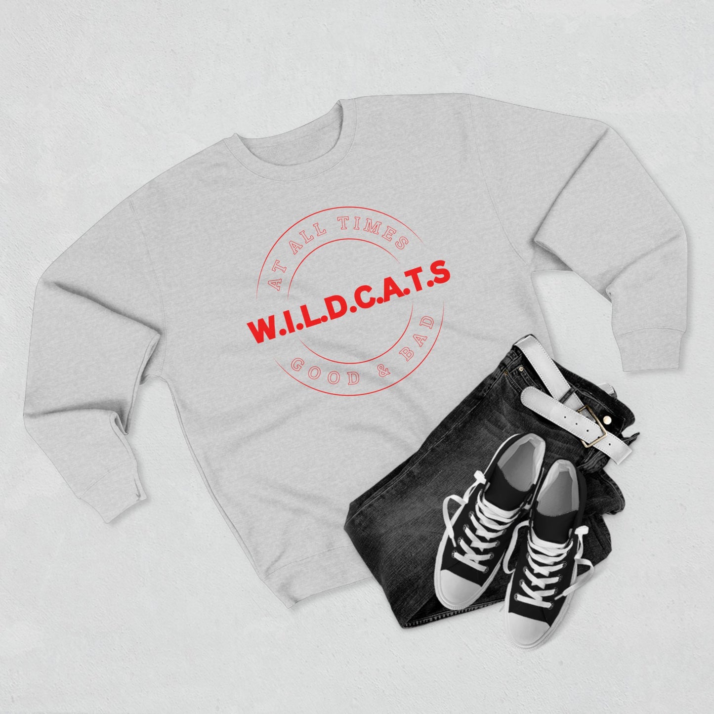 Wildcats Christian Red Letters & Picture Crewneck