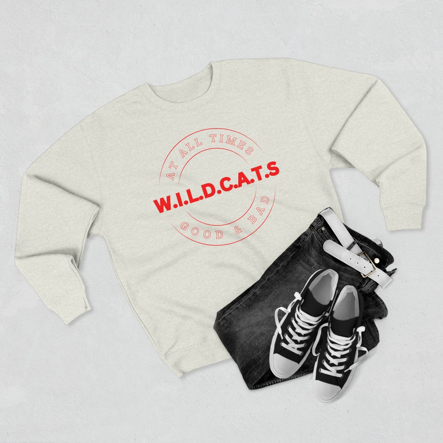 Wildcats Christian Red Letters & Picture Crewneck