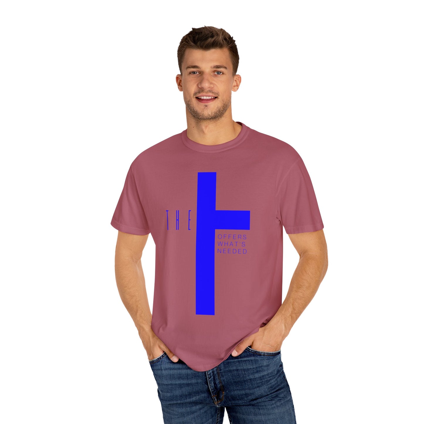 Adult T-Town Christian Blue Letters & Cross