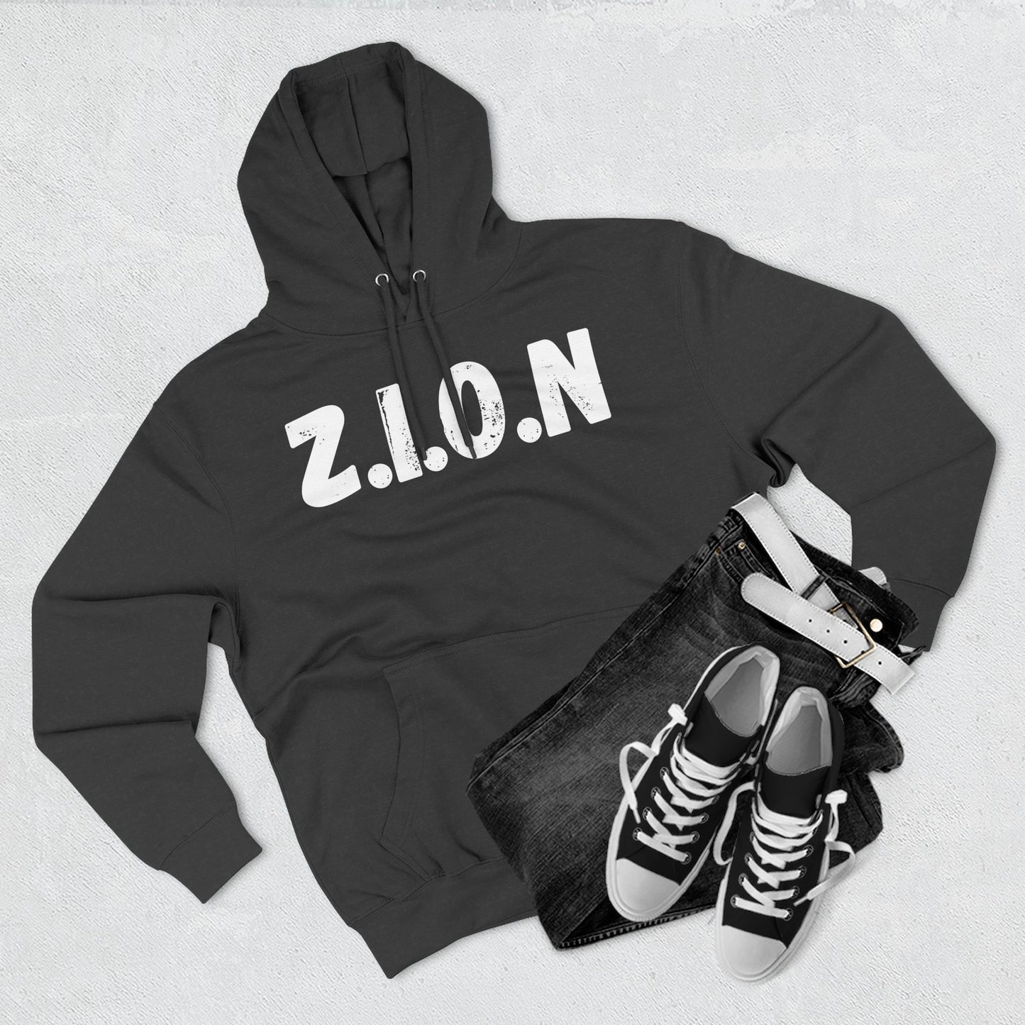 Zion Hoodie White Words & Image