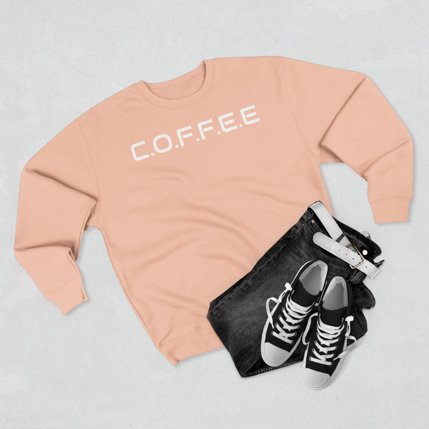 Adult Coffee Christian White Words & Image Crewneck