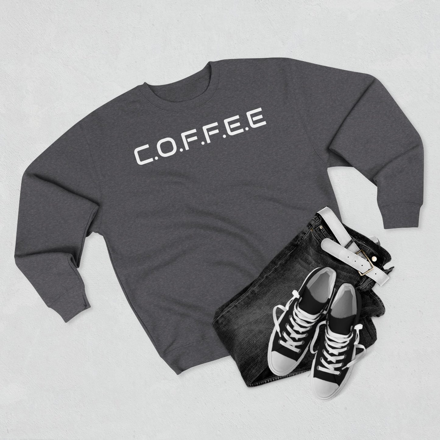 Adult Coffee Christian White Words & Image Crewneck