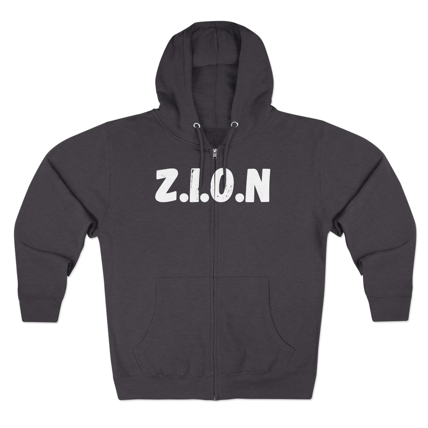 Zion Hoodie White Words & Image Zipper