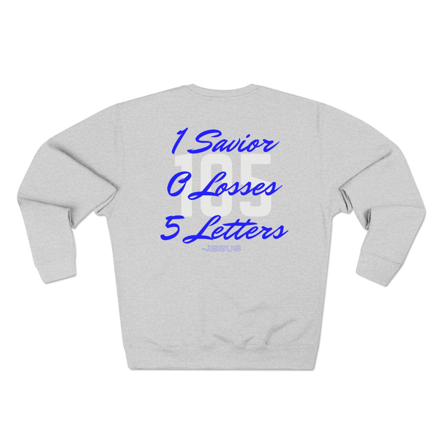 Adult 105 Christian Blue and White Letters Crewneck