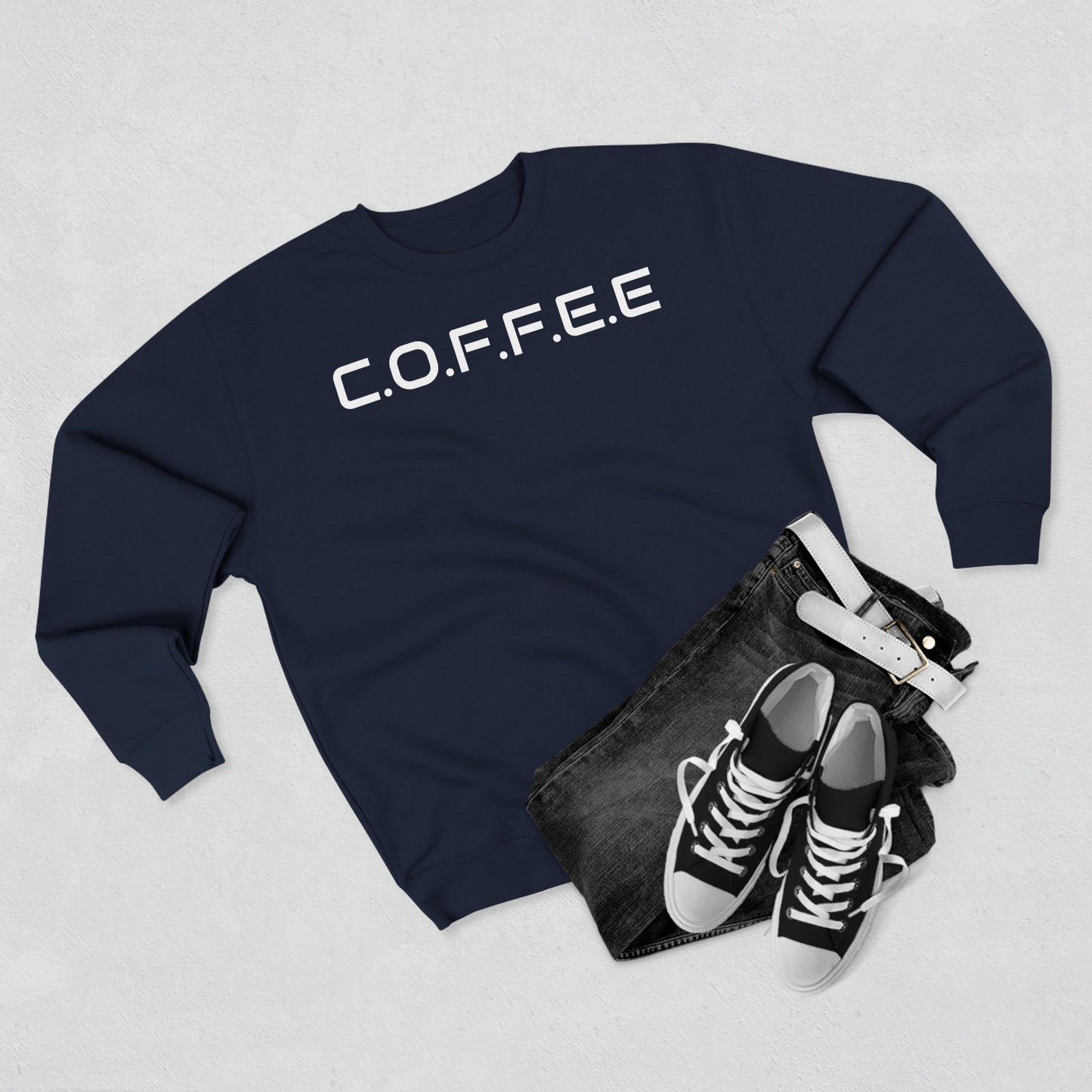 Adult Coffee Christian White Words & Image Crewneck