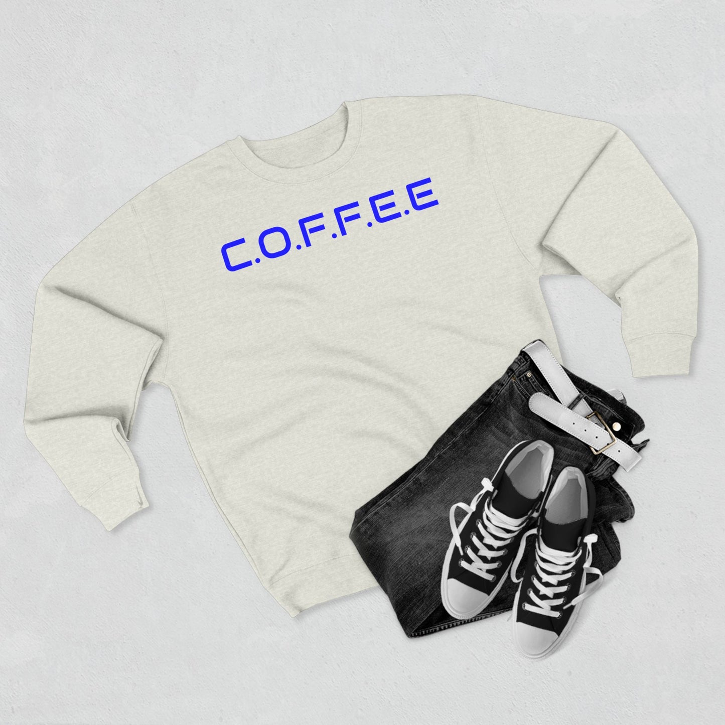 Adult Coffee Christian Blue Words Only Crewneck