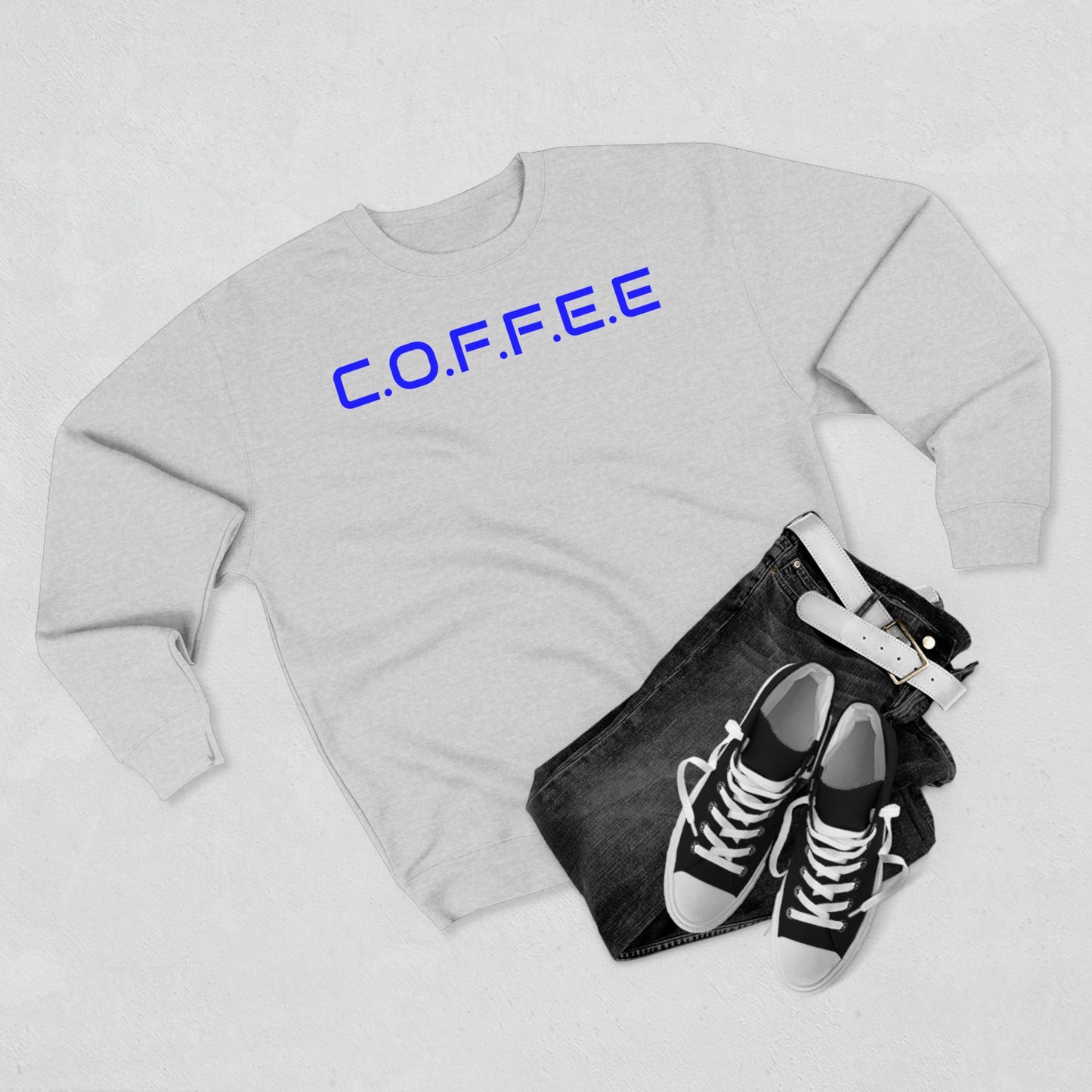 Adult Coffee Christian Blue Words Only Crewneck
