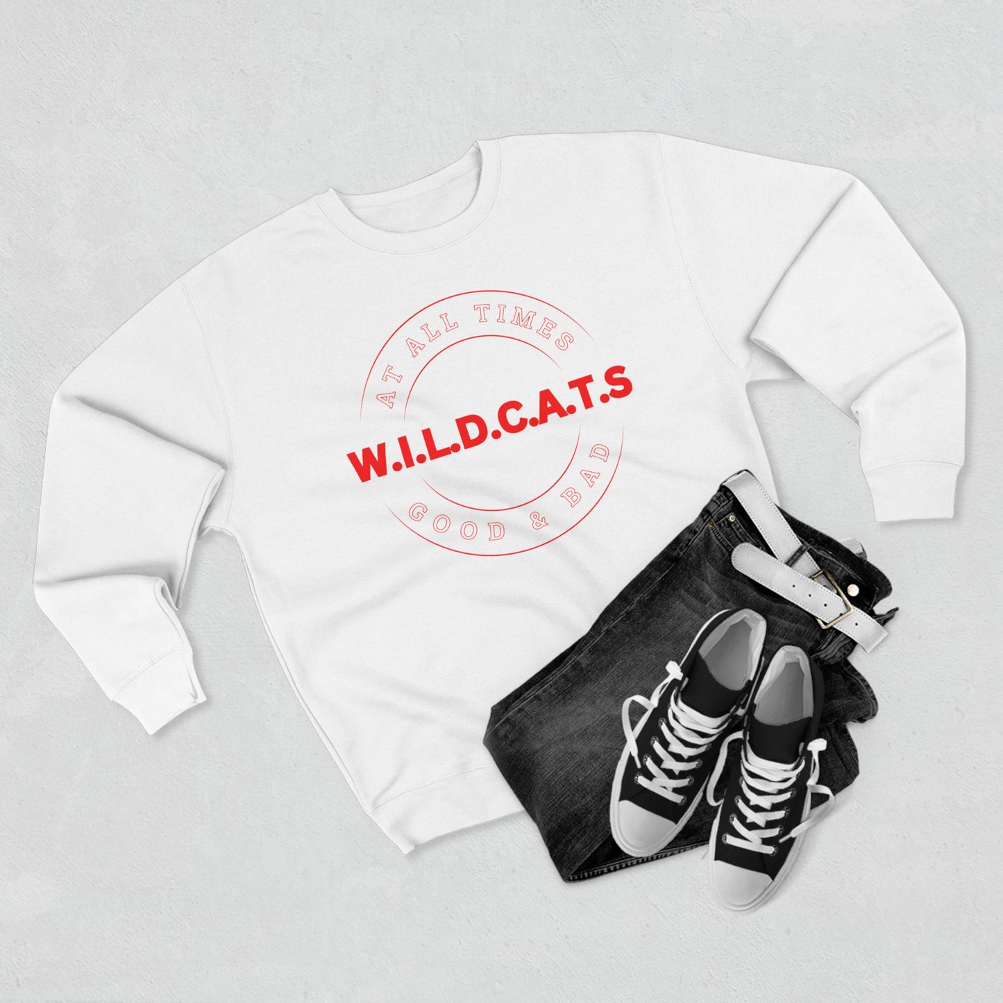 Wildcats Christian Red Letters & Picture Crewneck