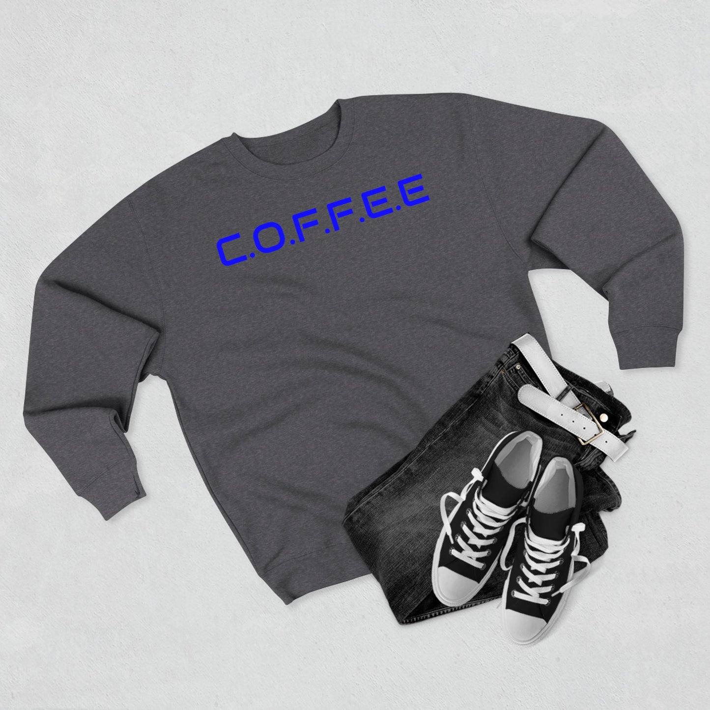 Adult Coffee Christian Blue Words Only Crewneck