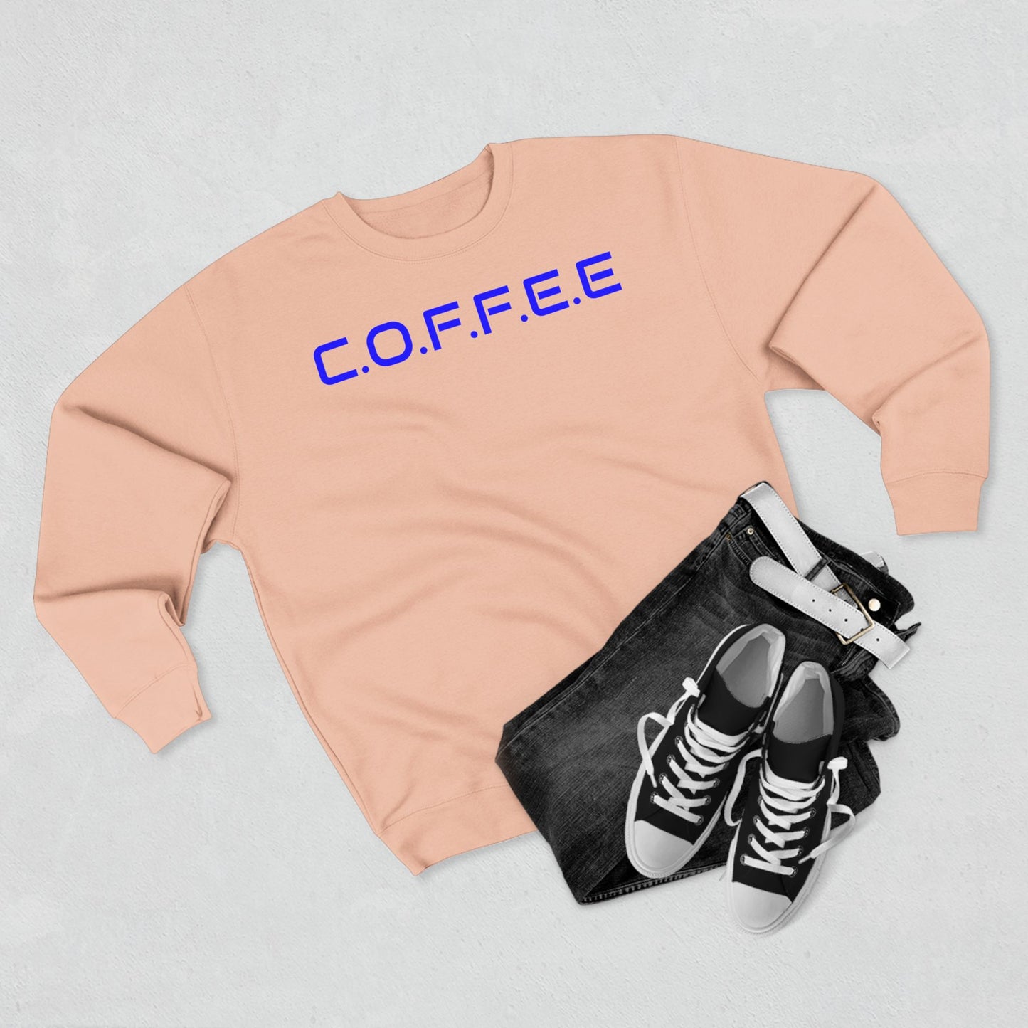 Adult Coffee Christian Blue Words Only Crewneck