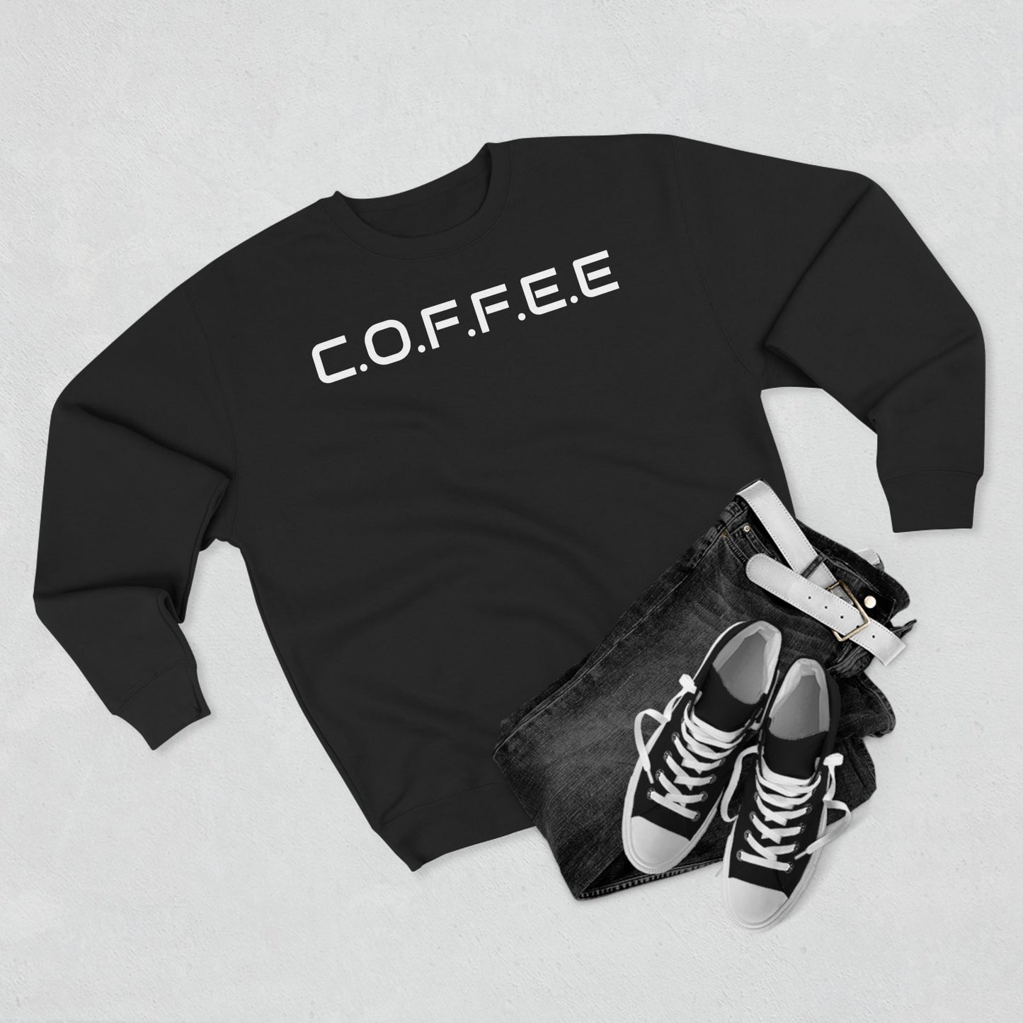 Adult Coffee Christian White Words Only Crewneck