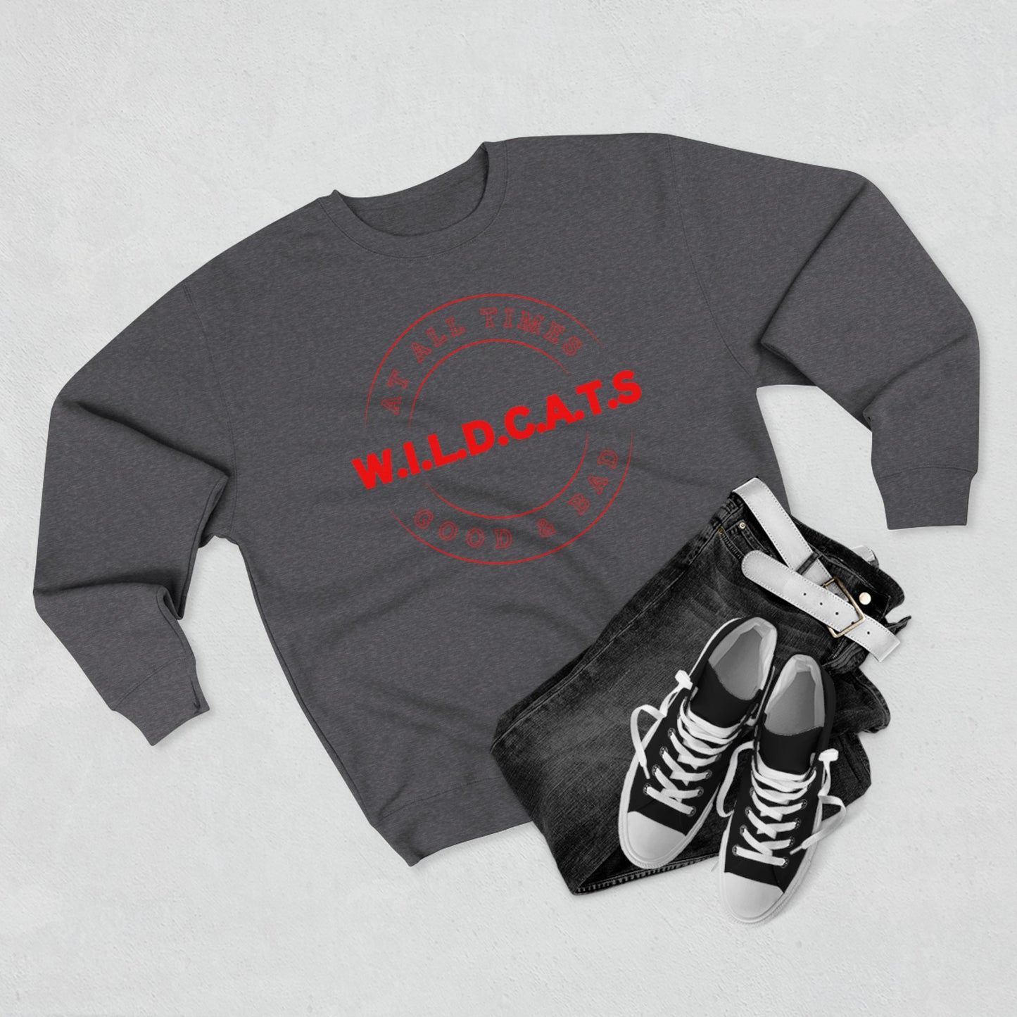 Wildcats Christian Red Letters & Picture Crewneck