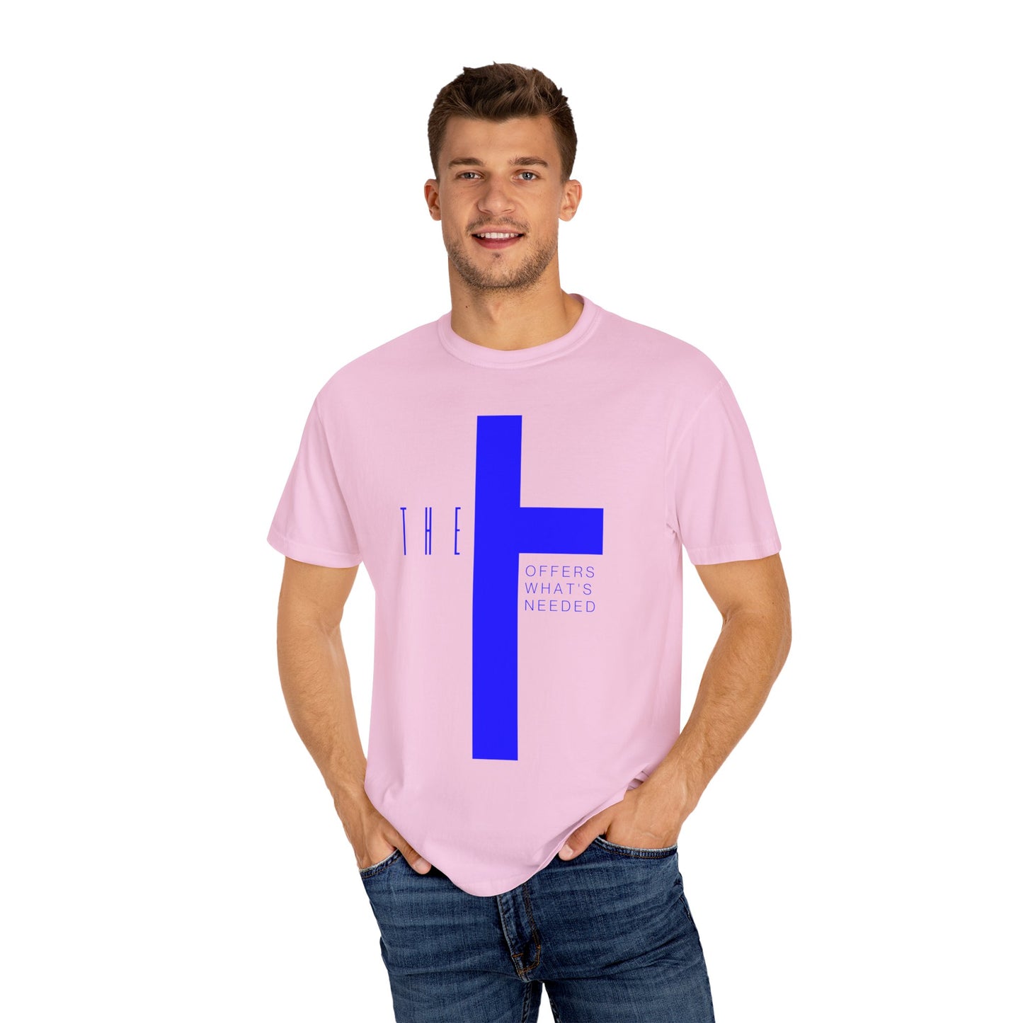 Adult T-Town Christian Blue Letters & Cross