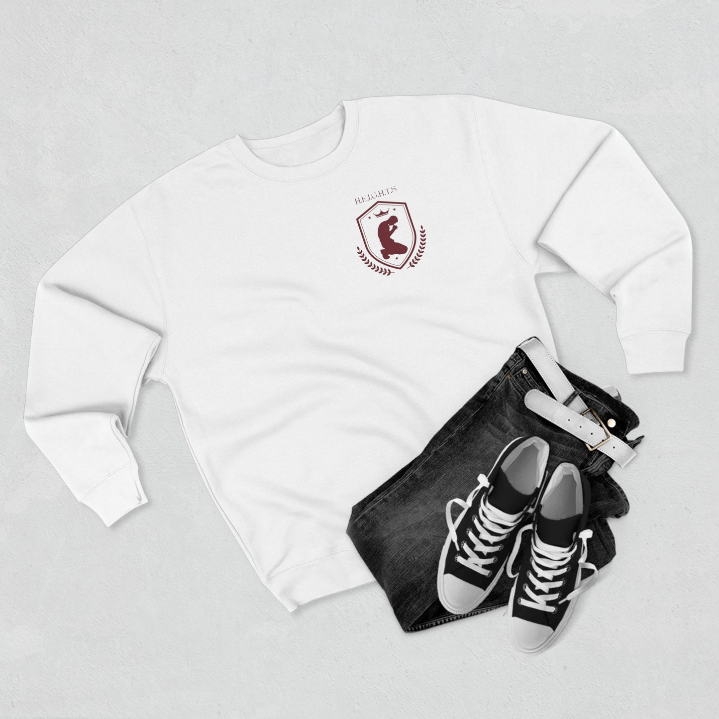 Heights Christian Marron Letters & Image Crewneck