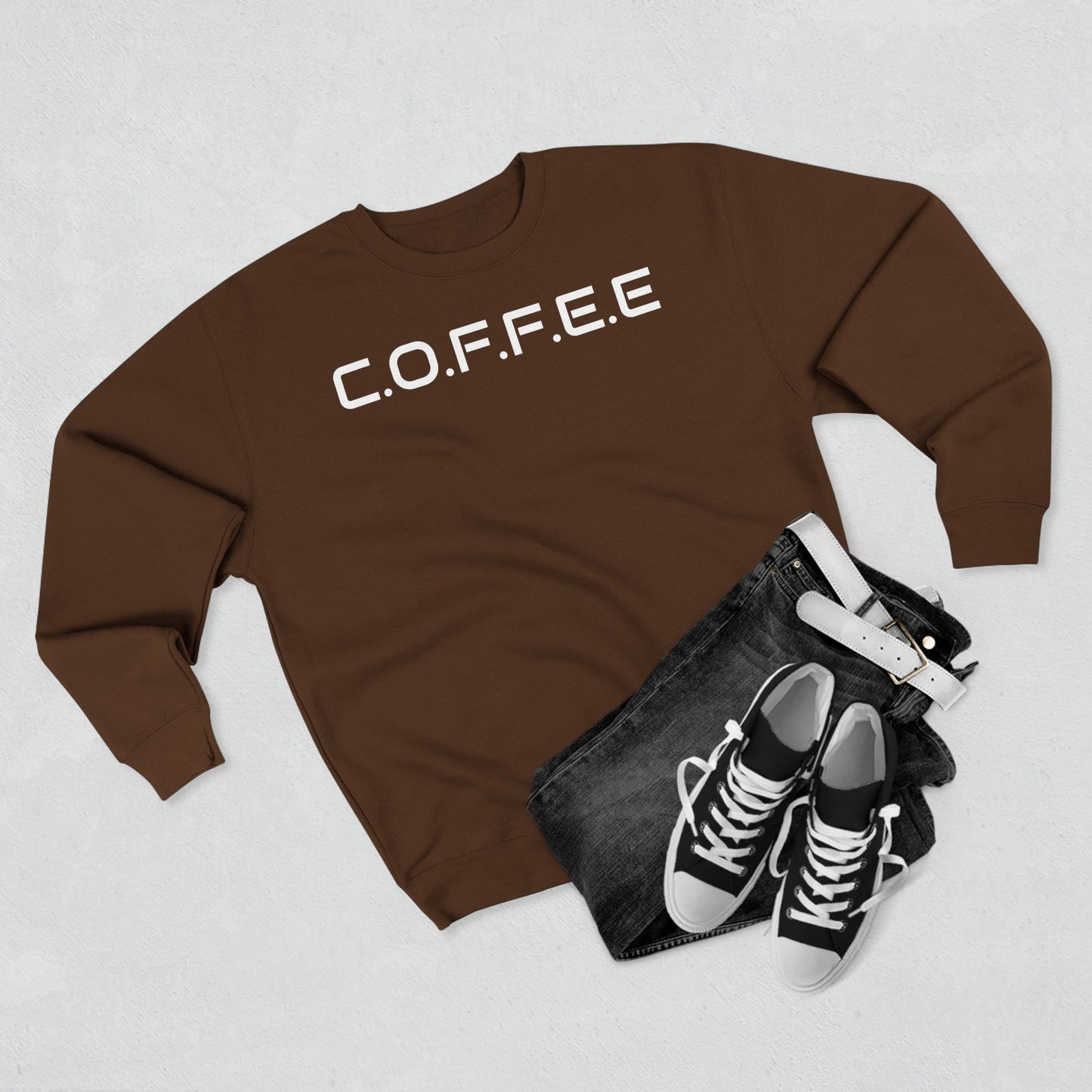 Adult Coffee Christian White Words Only Crewneck