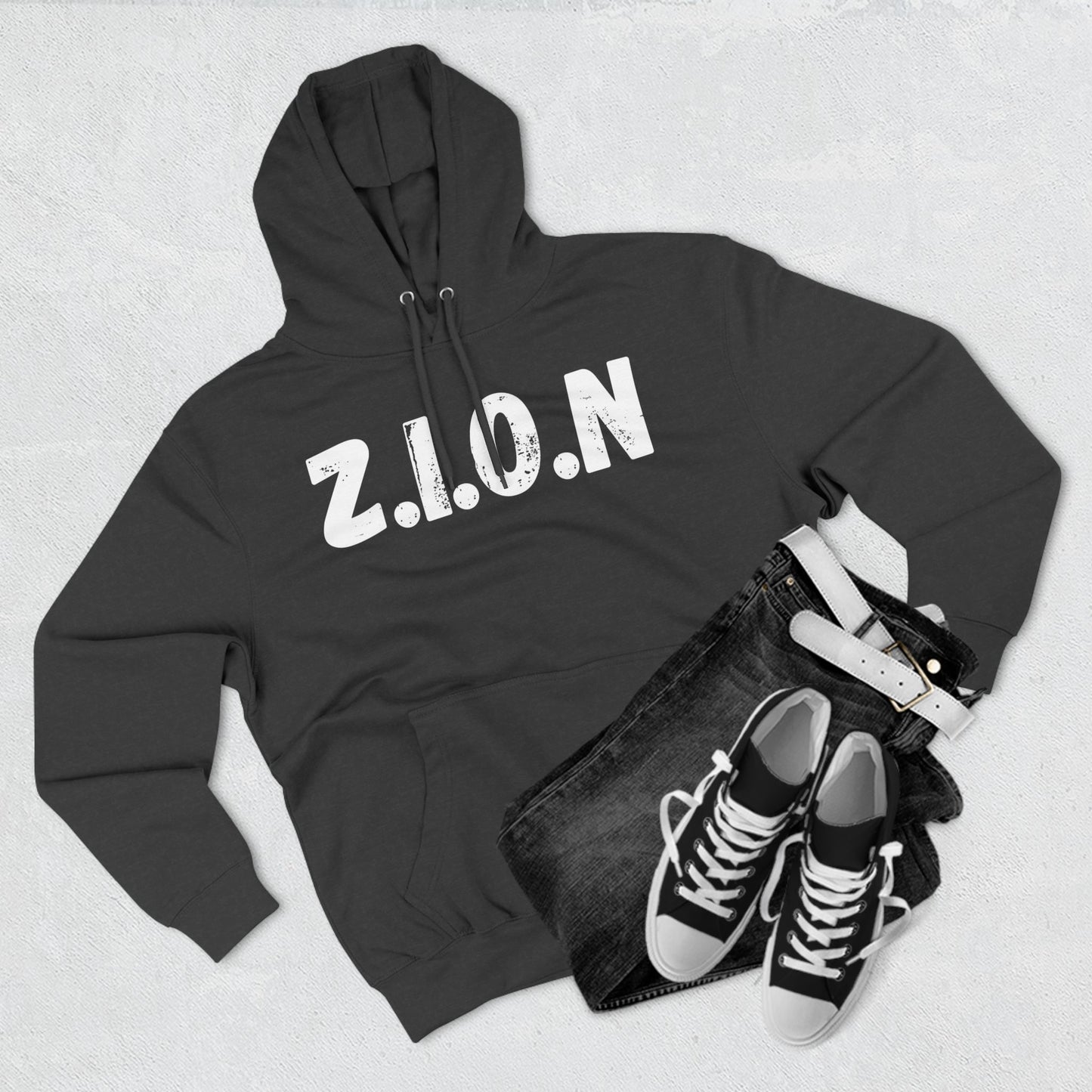 Zion Hoodie White Words & Image