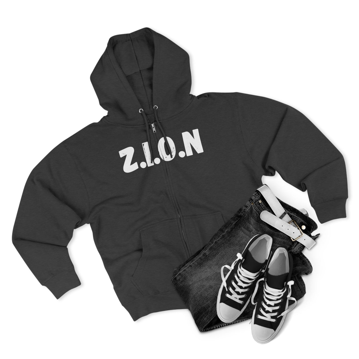 Zion Hoodie White Words & Image Zipper