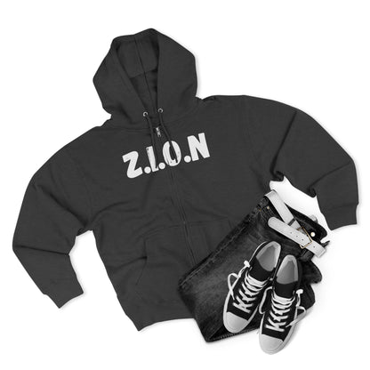 Zion Hoodie White Words & Image Zipper