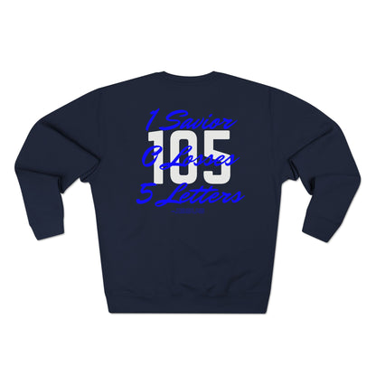 Adult 105 Christian Blue and White Letters Crewneck