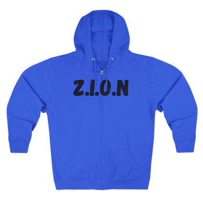 Zion Hoodie Black Words & Image Zipper