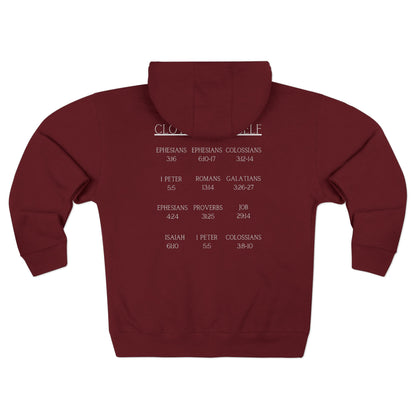 Clothe Yourself White Hoodie Zipper (scripture)