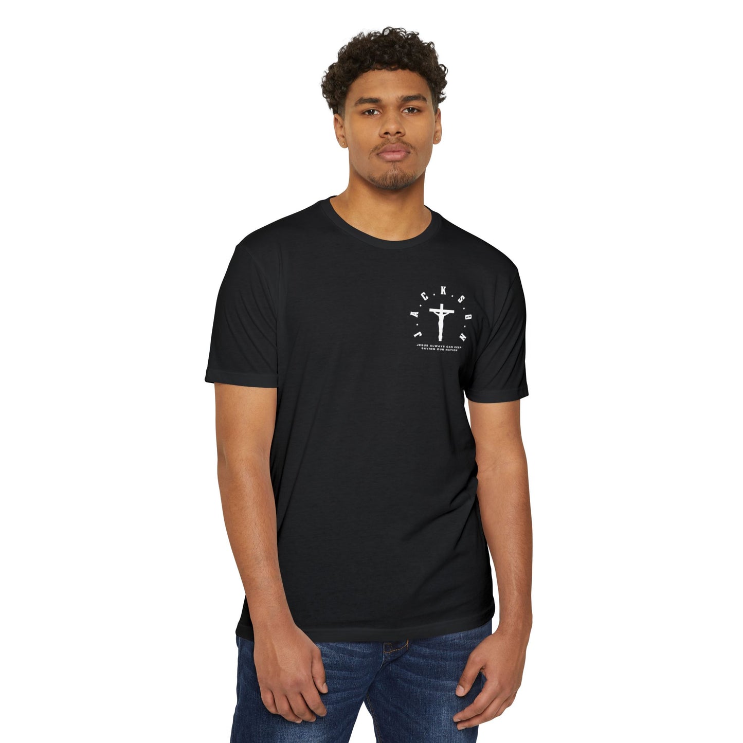 Adult Jackson White Cross & Letters Premium Tee