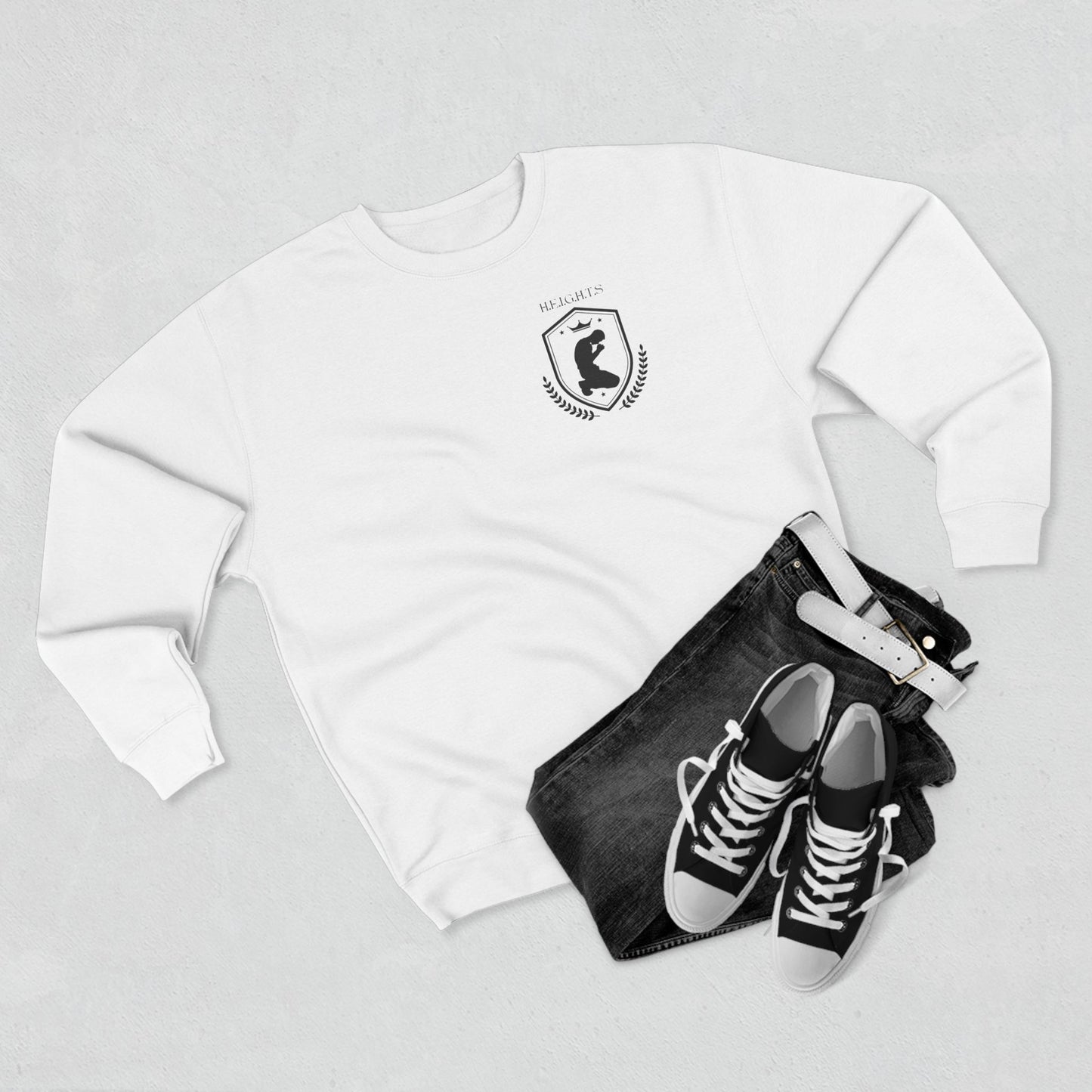 Adult Heights Christian Black Letters & Image Crewneck