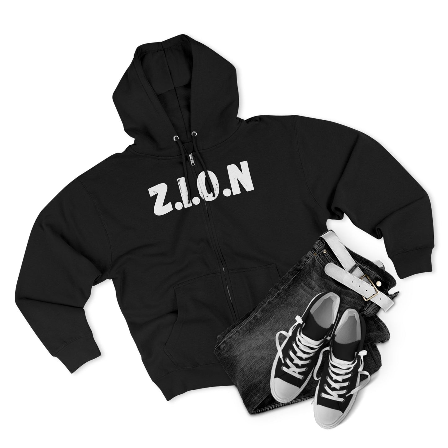 Adult Zion White Words & Image Zipper Hoodie