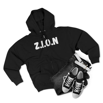 Adult Zion White Words & Image Zipper Hoodie