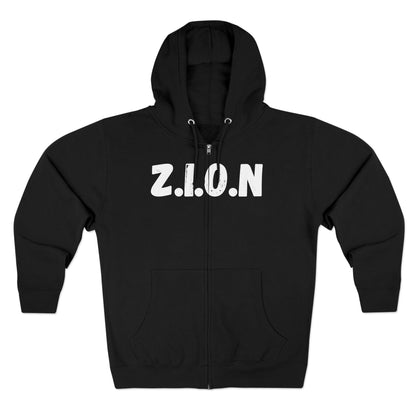 Adult Zion White Words & Image Zipper Hoodie
