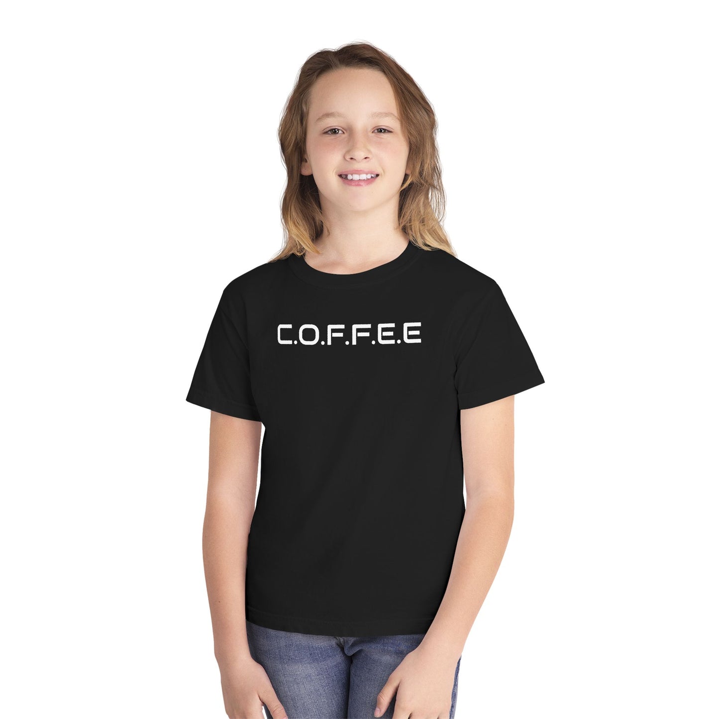 Youth Coffee Christian White Words Heavyweight Tee