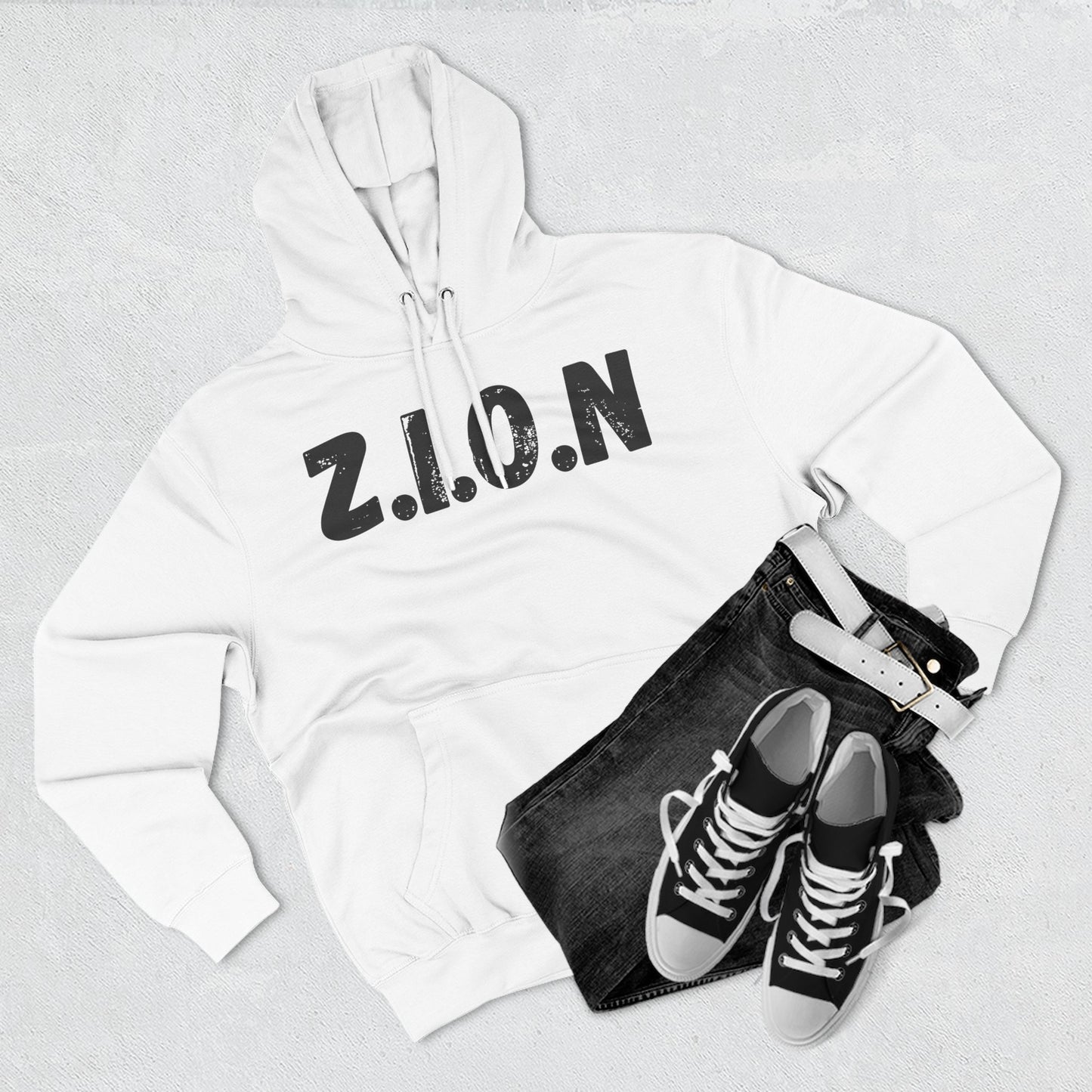 Adult Zion Black Words & Image Pullover Hoodie