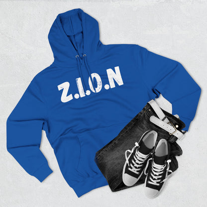 Adult Zion White Words & Image Pullover Hoodie