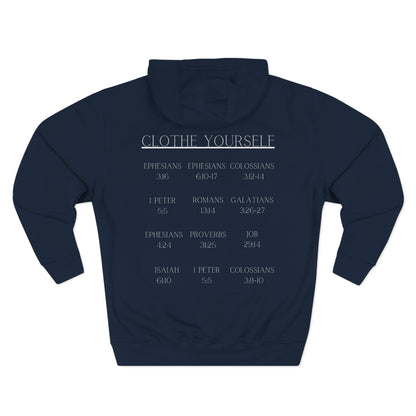 Adult Clothe Yourself White Hoodie (Scripture) Pullover Hoodie