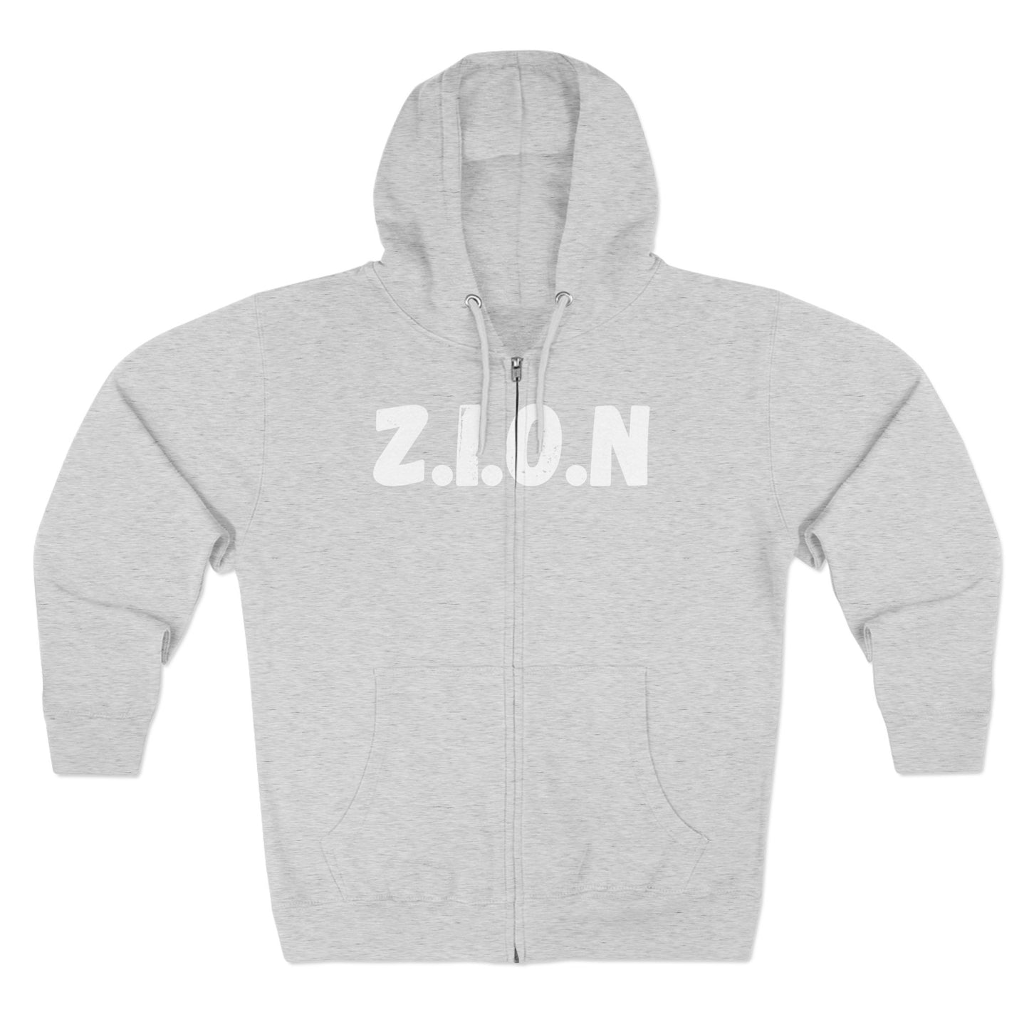 Adult Zion White Words & Image Zipper Hoodie