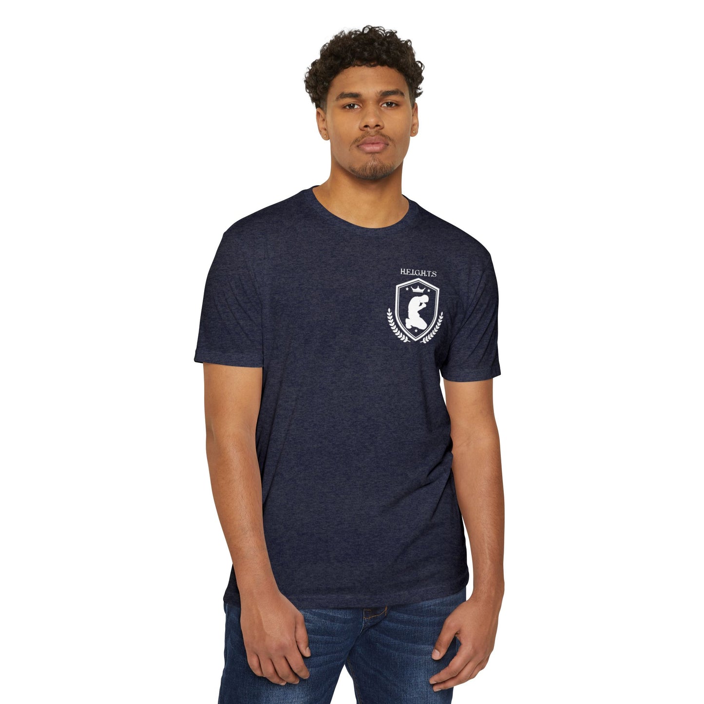 Adult Heights Christian White Letters & Image Premium Tee