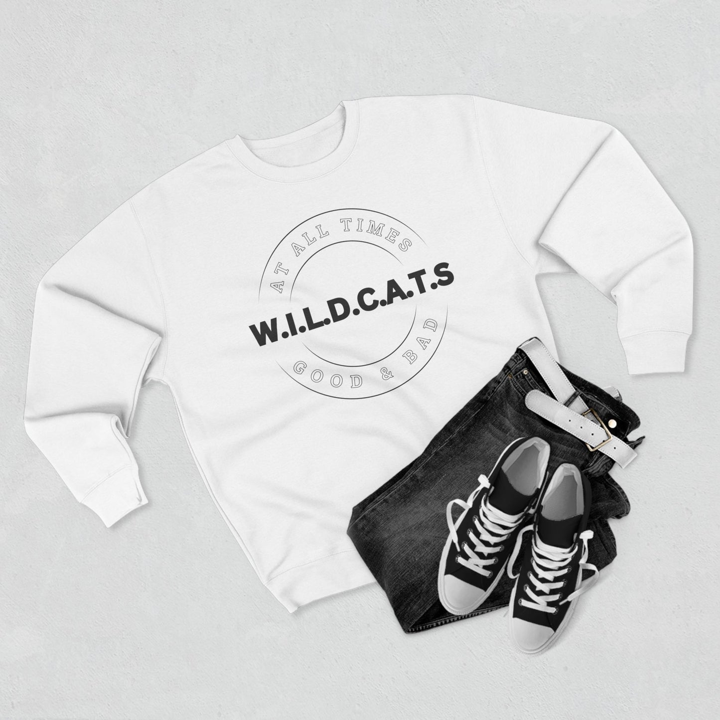 Adult Wildcats Christian Black Letters & Picture Crewneck