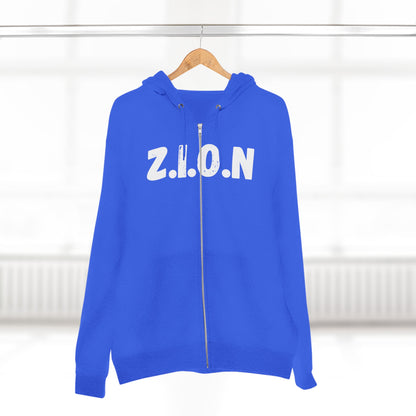 Adult Zion White Words & Image Zipper Hoodie