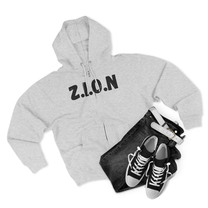 Zion Hoodie Black Words & Image Zipper
