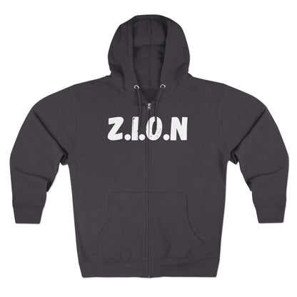 Zion Hoodie White Words & Image Zipper