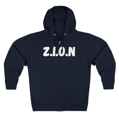Adult Zion White Words & Image Zipper Hoodie