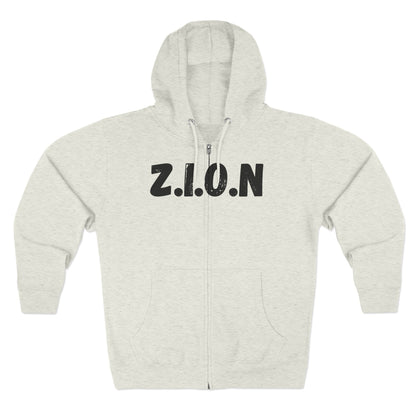 Zion Hoodie Black Words & Image Zipper