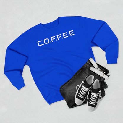 Adult Coffee Christian White Words & Image Crewneck