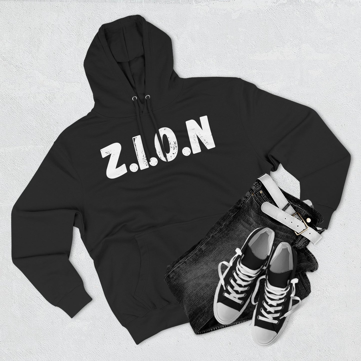 Adult Zion White Words & Image Pullover Hoodie