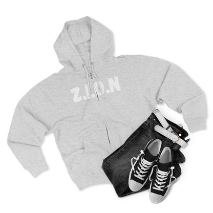 Adult Zion White Words & Image Zipper Hoodie