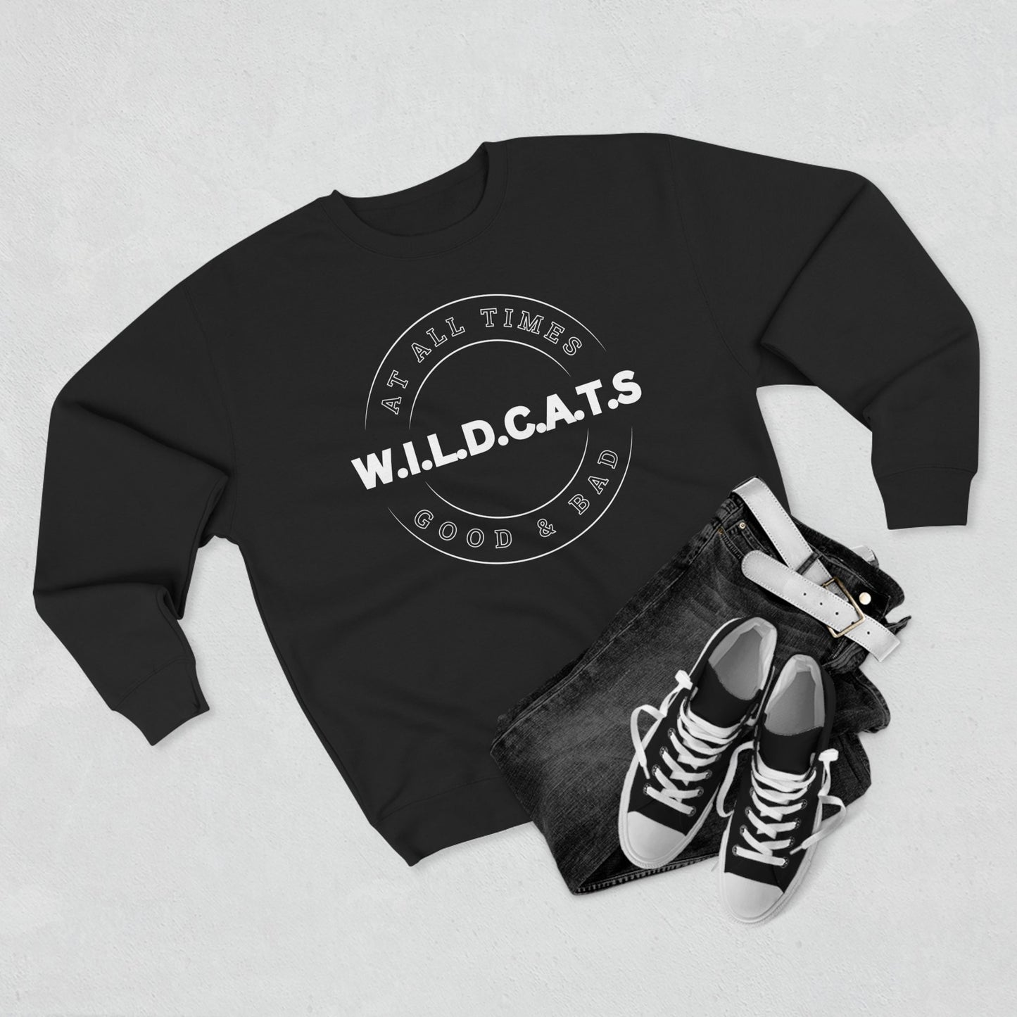 Adult Wildcats Christian White Letters & Picture Crewneck