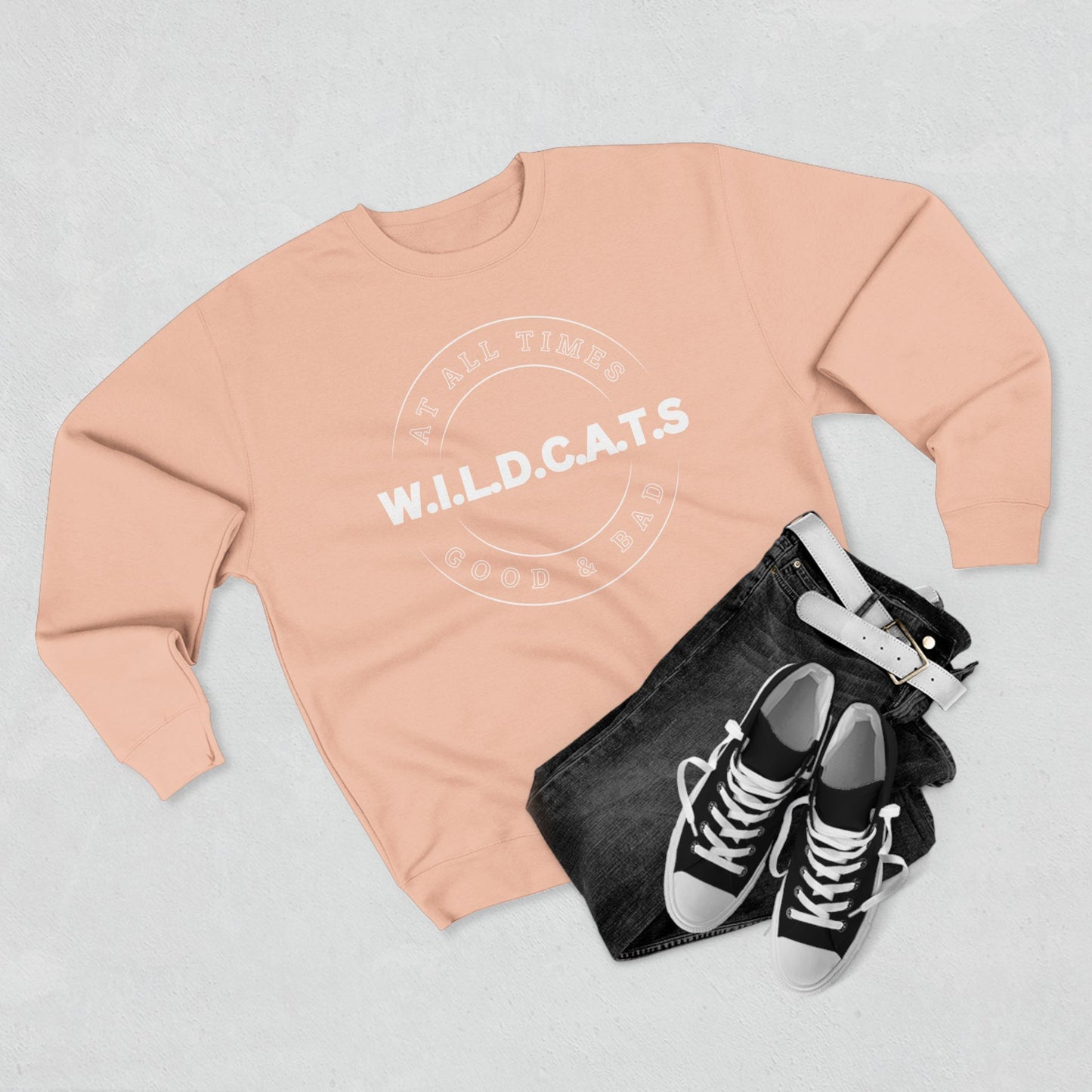 Wildcats Christian White Letters & Picture Crewneck